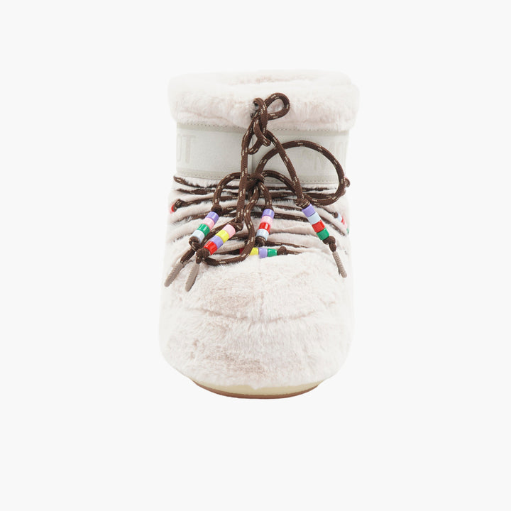 MOON BOOT Iconic Plush Faux-Fur Winter Boots in White-Multi