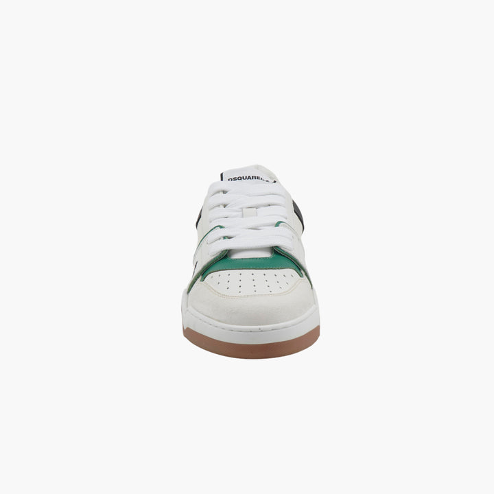 DSQUARED2 Men's White-Green-Black Leather Sneakers with Maple Leaf Design