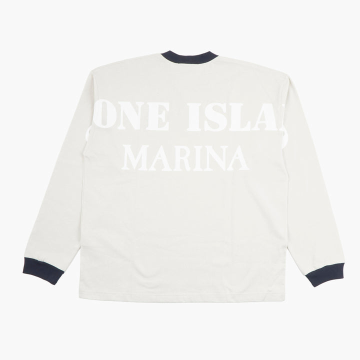 Maglia a maniche lunghe STONE ISLAND in beige-blu navy con dettagli a coste a contrasto