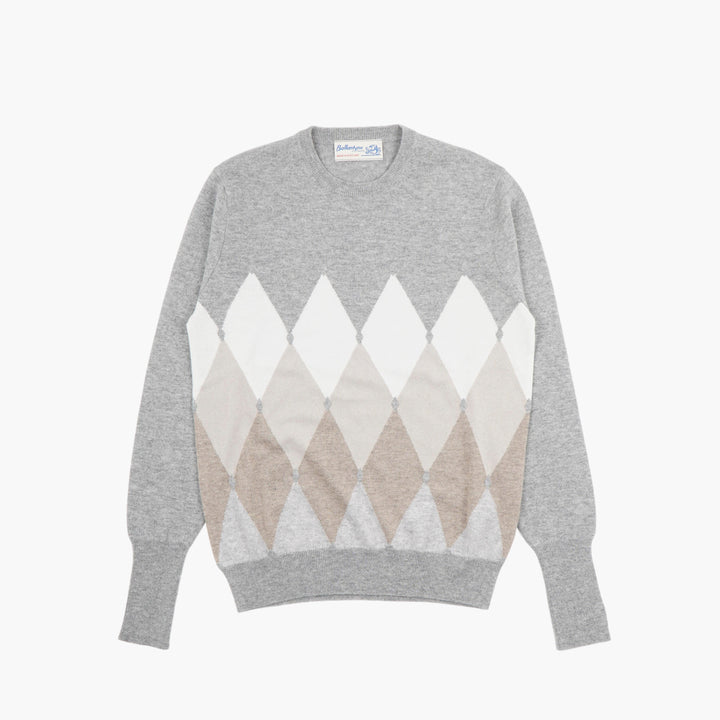 Ballantyne Cashmere Argyle Sweater - Grey-Multi