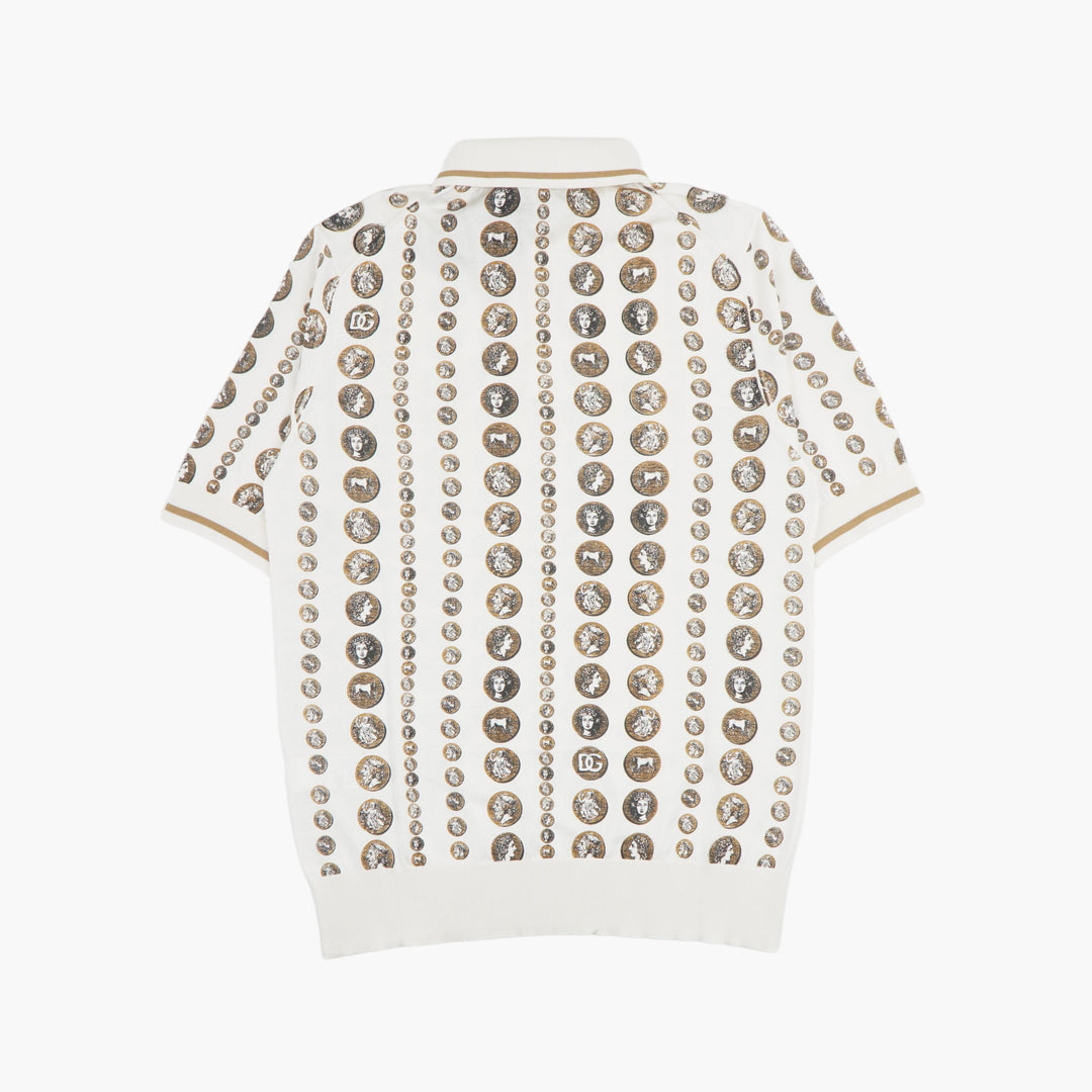 Dolce & Gabbana Men's Ivory-Brown Polo Shirt with Metallic Embellishments