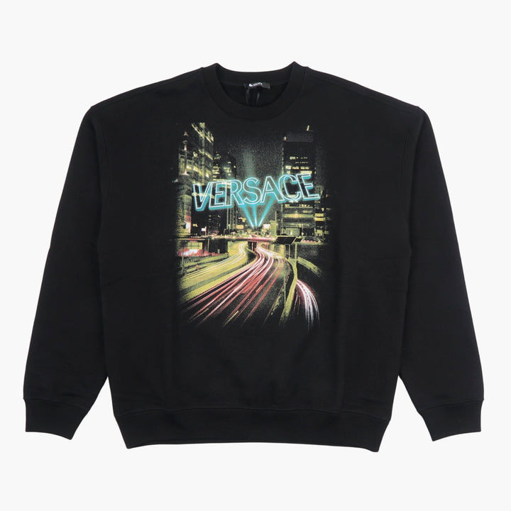 Versace Black-Multi Graphic Print Sweatshirt - Urban Skyline Design