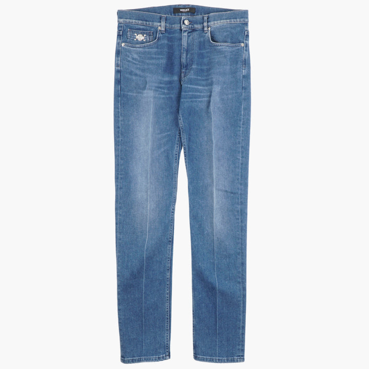 Versace Men's Luxury Blue Denim Jeans with Iconic Logo - Style & Comfort