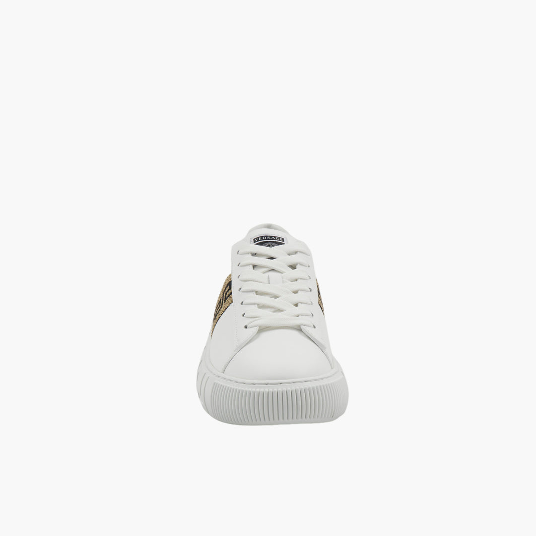 Sneakers VERSACE Bianco-Oro con Motivo a Chiave Greca - Made in Italy