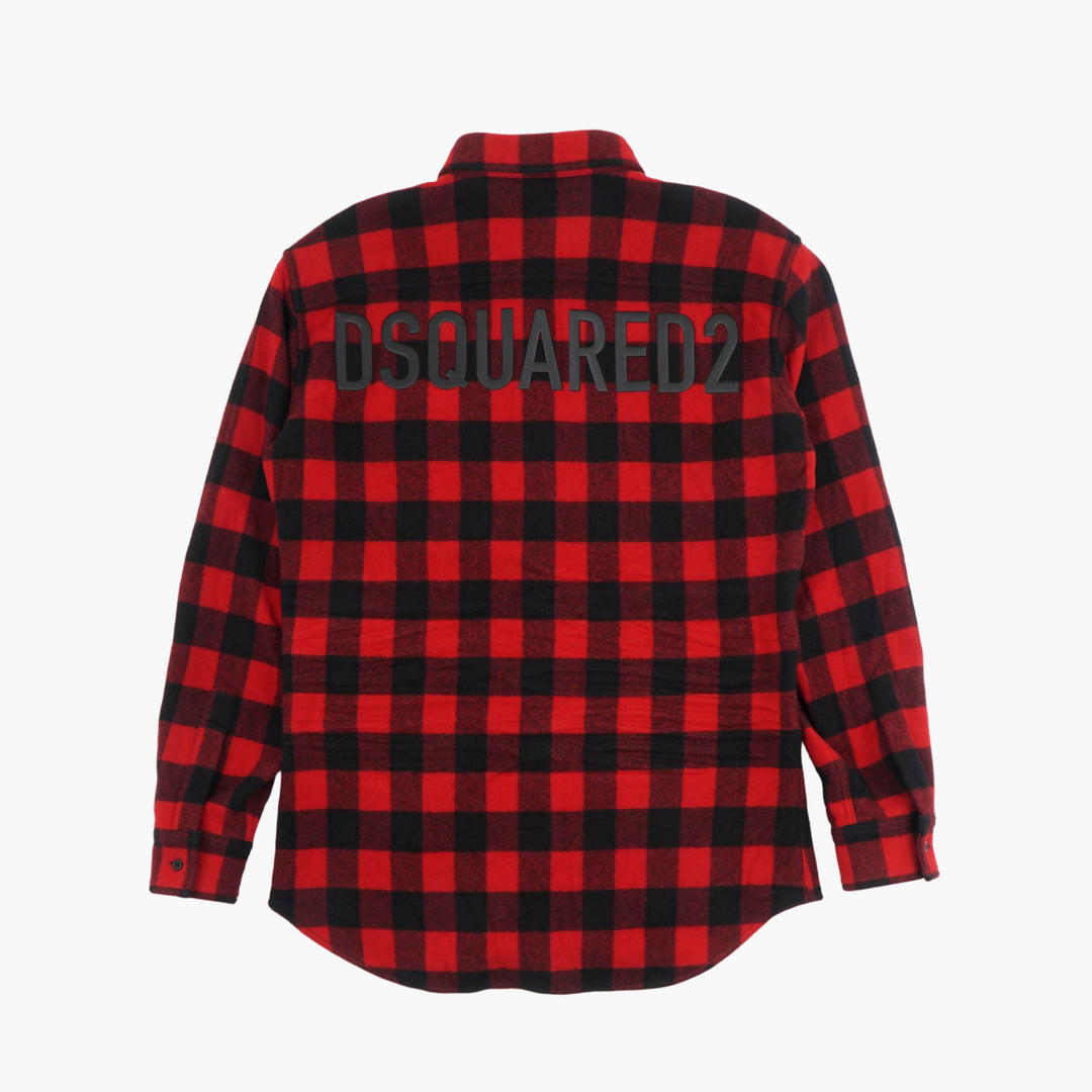 DSQUARED2 Red and Black Checkered Button-Down Shirt with Chest Pocket