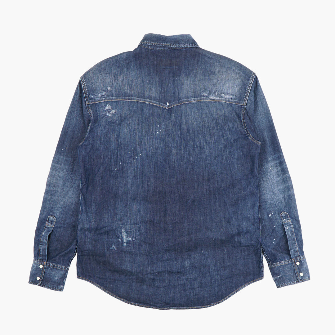 DSQUARED2 Denim Shirt with Distressed Finish and Classic Collar