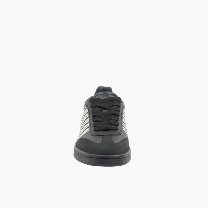 DSQUARED2 Black Leather Sneakers with White Stitched Accents