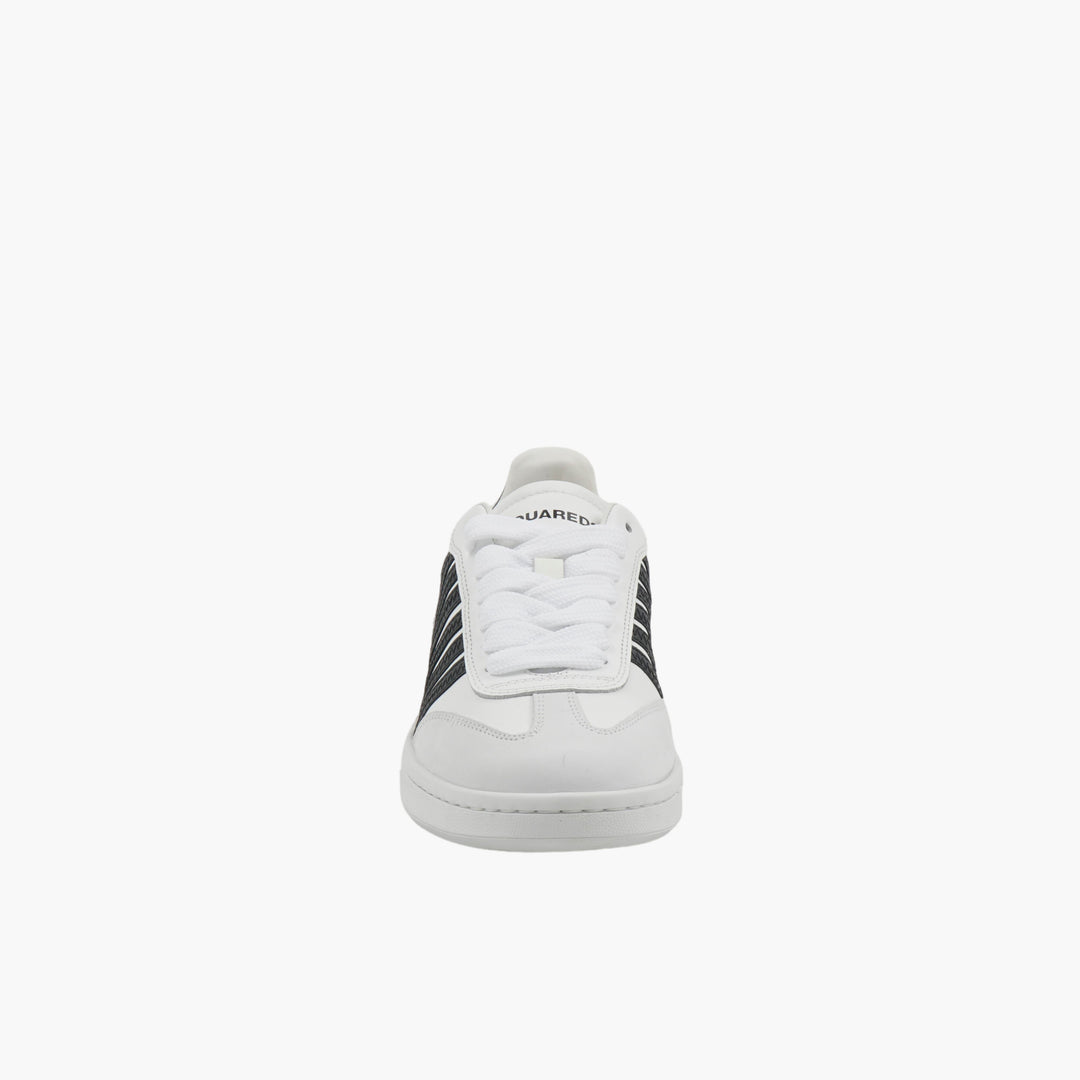 DSQUARED2 Stylish White and Black Lace-Up Sneakers with Signature Stripe Detailing