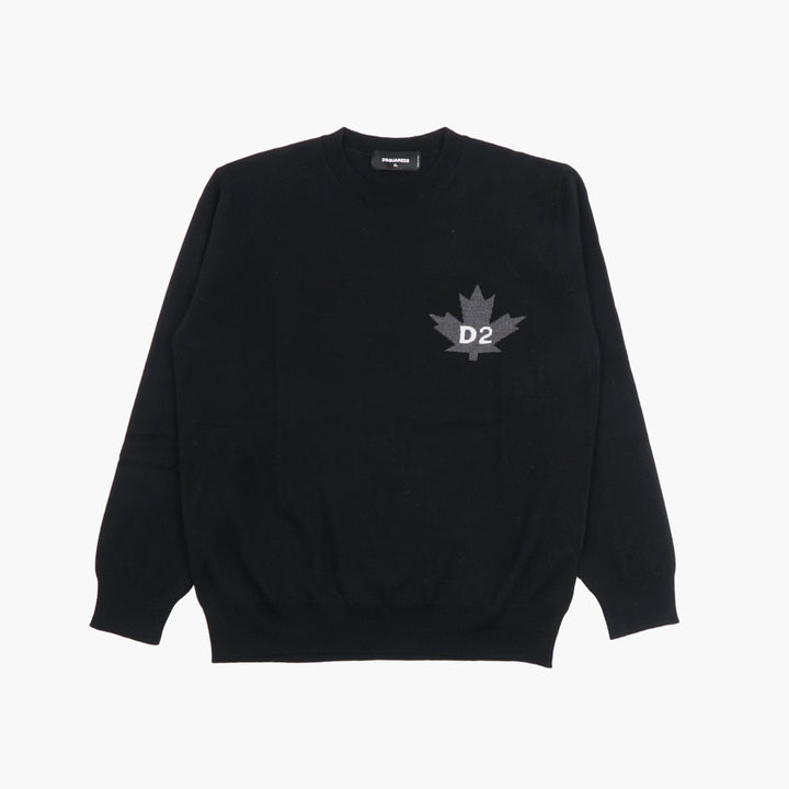 DSQUARED2 Nero Sweater with Gray Maple Leaf Emblem