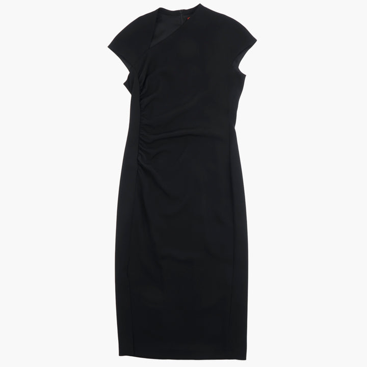 Max Mara Elegant Black Dress with Asymmetrical Neckline and Subtle Ruching