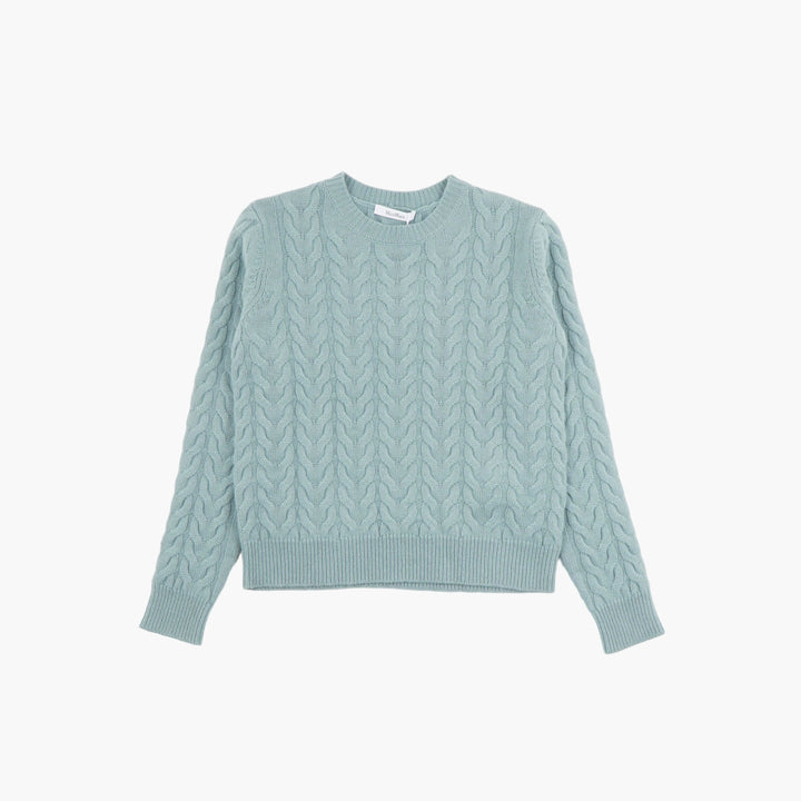 Max Mara Elegant Cable-Knit Sweater in Serene Pastel Blue