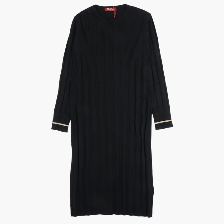 MAX MARA Elegant Black Ribbed Knit Dress with Cuff Details