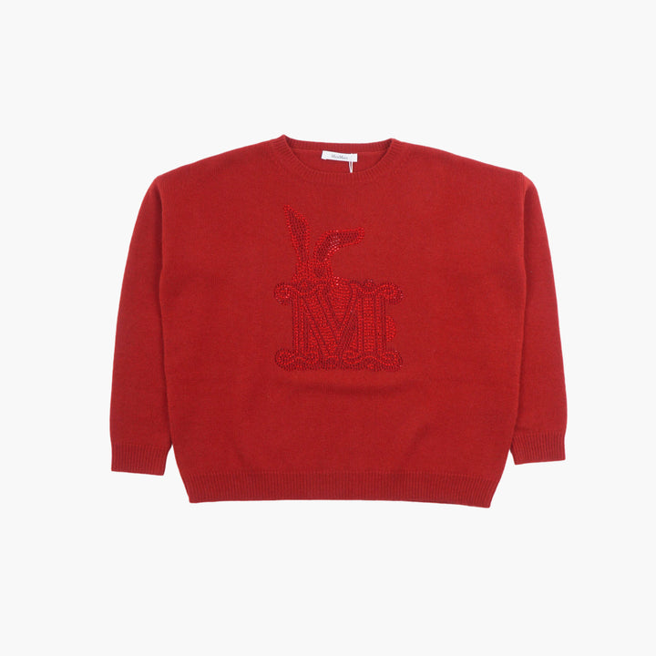 MAX MARA Elegant Embroidered Sweater in Rich Rosso Red