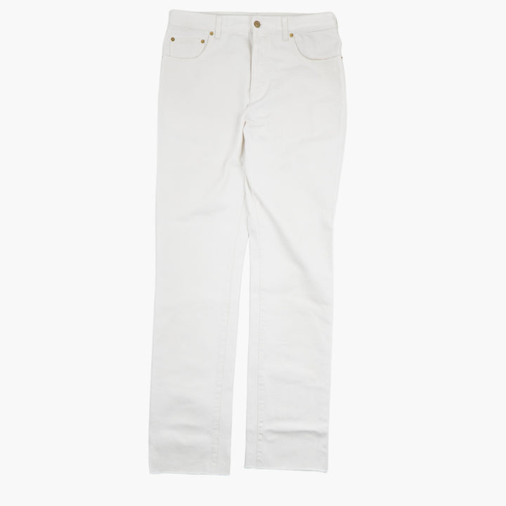 Gucci White Premium Denim Jeans - Made in Italy, Sleek Fit with Frayed Hem Detail