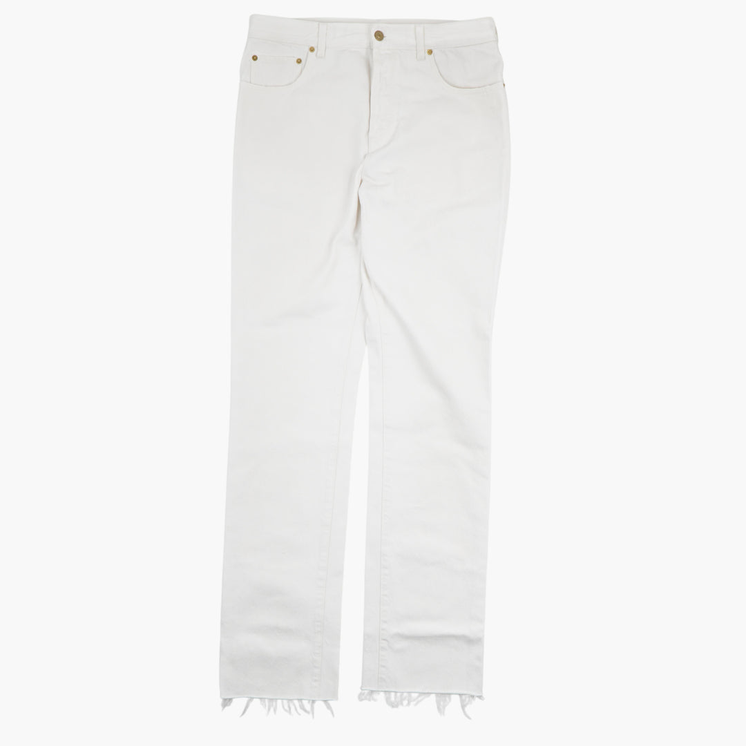 Gucci White Premium Denim Jeans - Made in Italy, Sleek Fit with Frayed Hem Detail