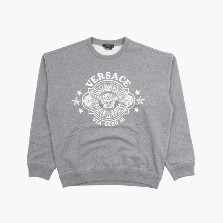 Versace Luxurious Grey-White Sweatshirt with Iconic Logo - Made in Italy