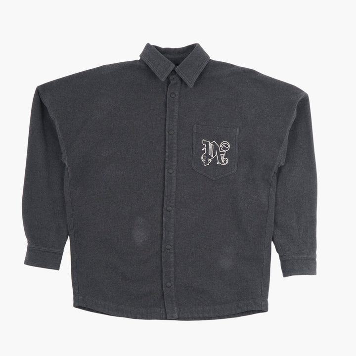 PALM ANGELS Dark Grey-White Button-Up Shirt with Logo Detail