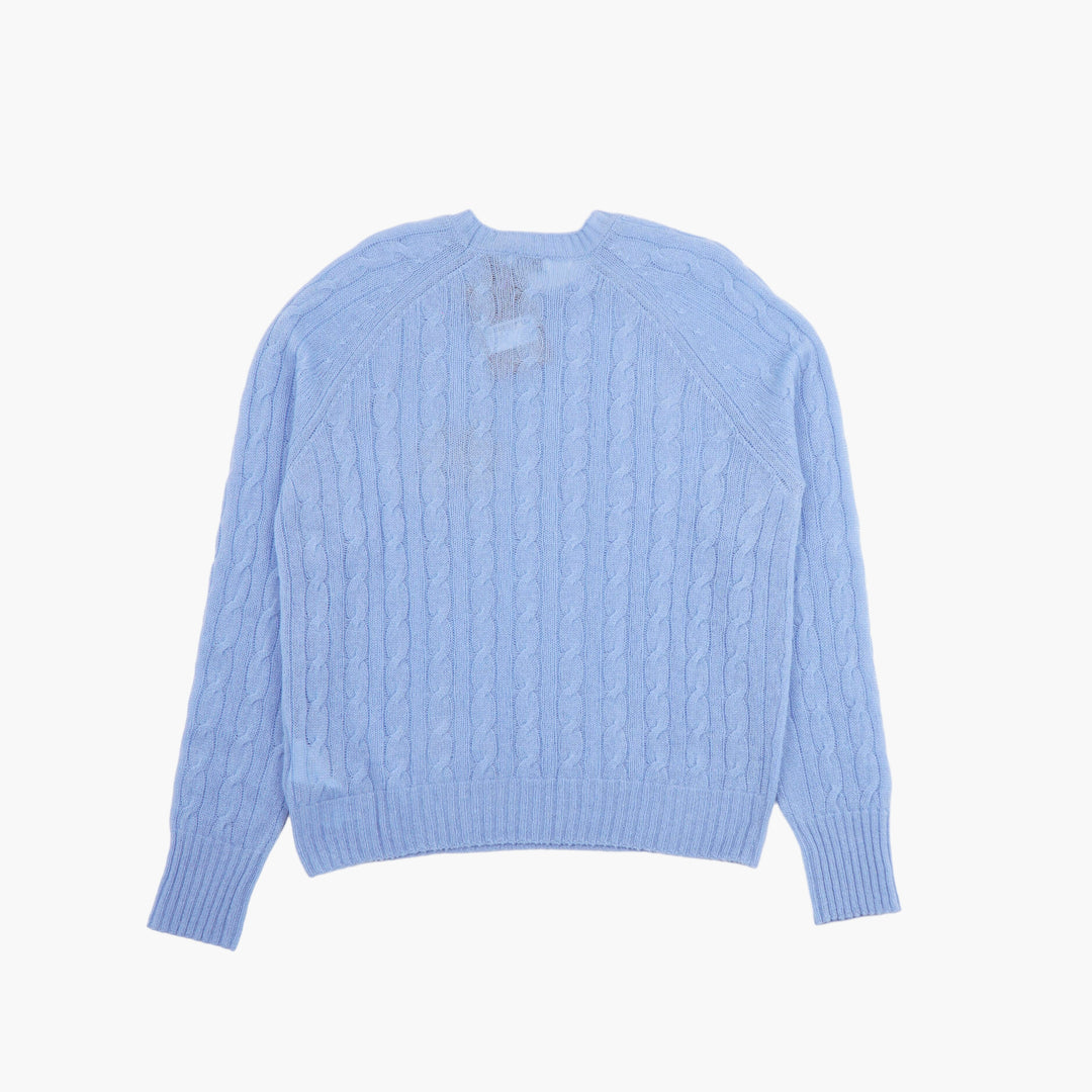 ETRO Blue Cable-Knit Sweater with Signature Embroidered Motif