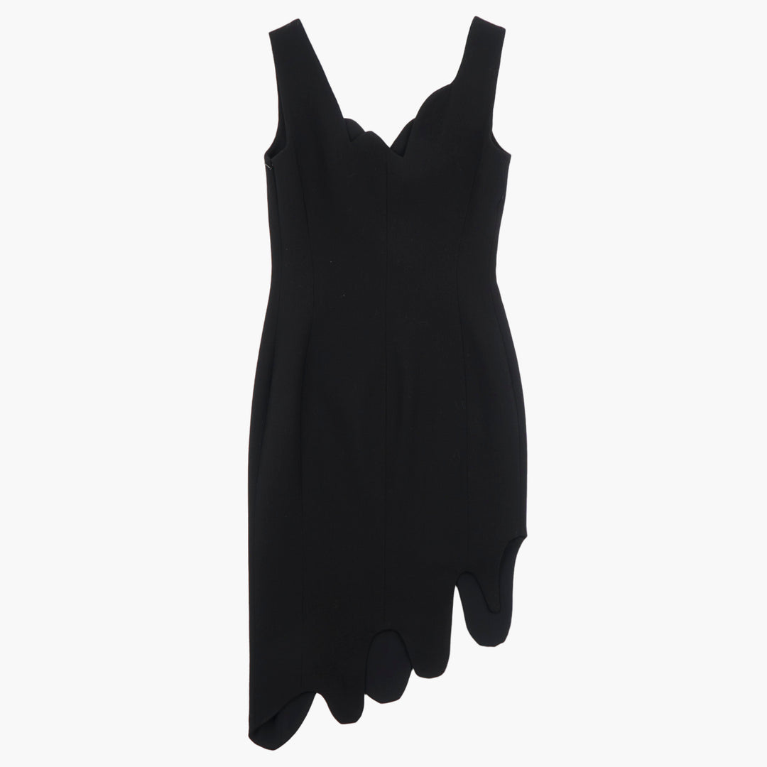 MOSCHINO Black Dress with Asymmetrical Hemline and Scalloped Neckline - Made in Italy