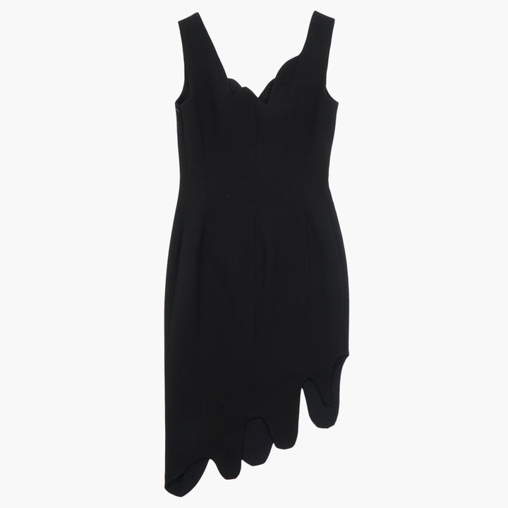 MOSCHINO Black Dress with Asymmetrical Hemline and Scalloped Neckline - Made in Italy