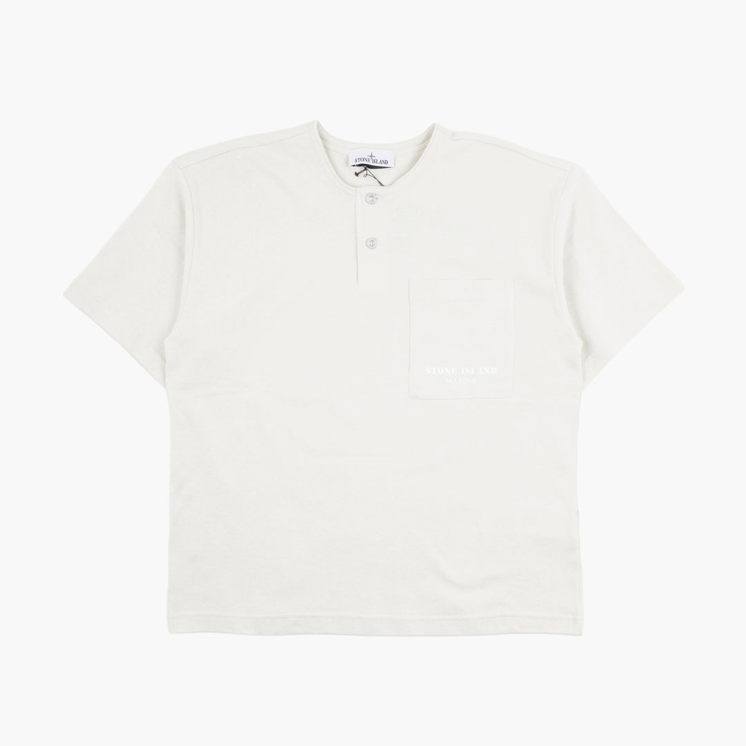 STONE ISLAND Short-Sleeve Henley Shirt in Bianco - Classic Cotton Style with Chest Pocket