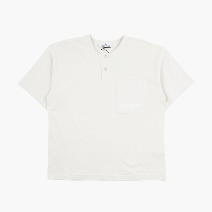 STONE ISLAND Short-Sleeve Henley Shirt in Bianco - Classic Cotton Style with Chest Pocket