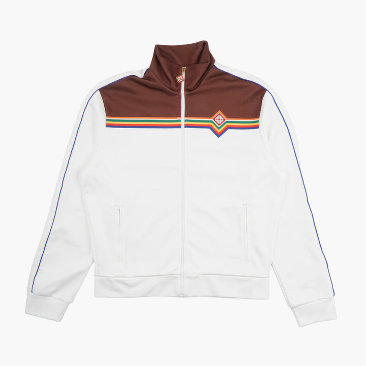 Casablanca Retro Track Jacket with Multicolored Stripe Accents - White/Brown