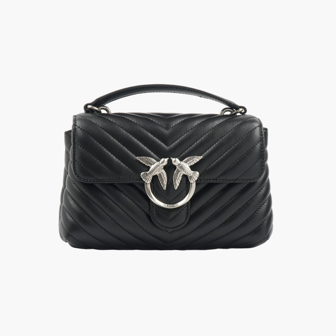 PINKO Quilted Leather Handbag with Iconic Bird Embellishment - Nero