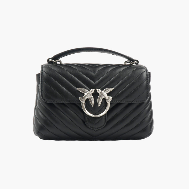 PINKO Quilted Leather Handbag with Iconic Bird Embellishment - Nero