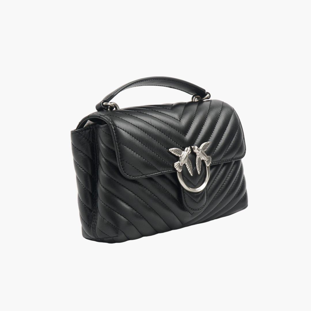 PINKO Quilted Leather Handbag with Iconic Bird Embellishment - Nero