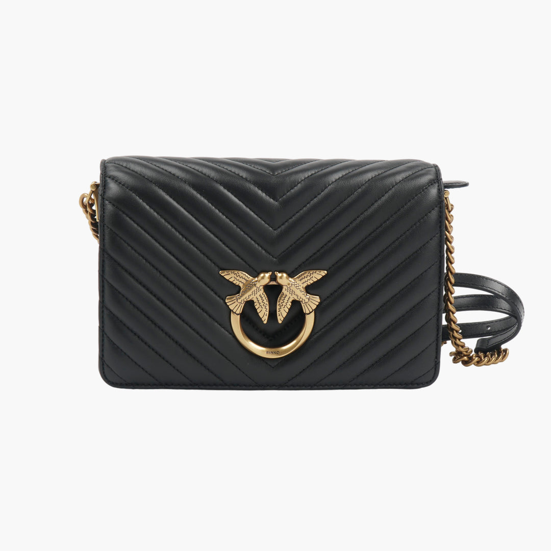 PINKO Love Classic Icon Black-Gold Quilted Leather Bag