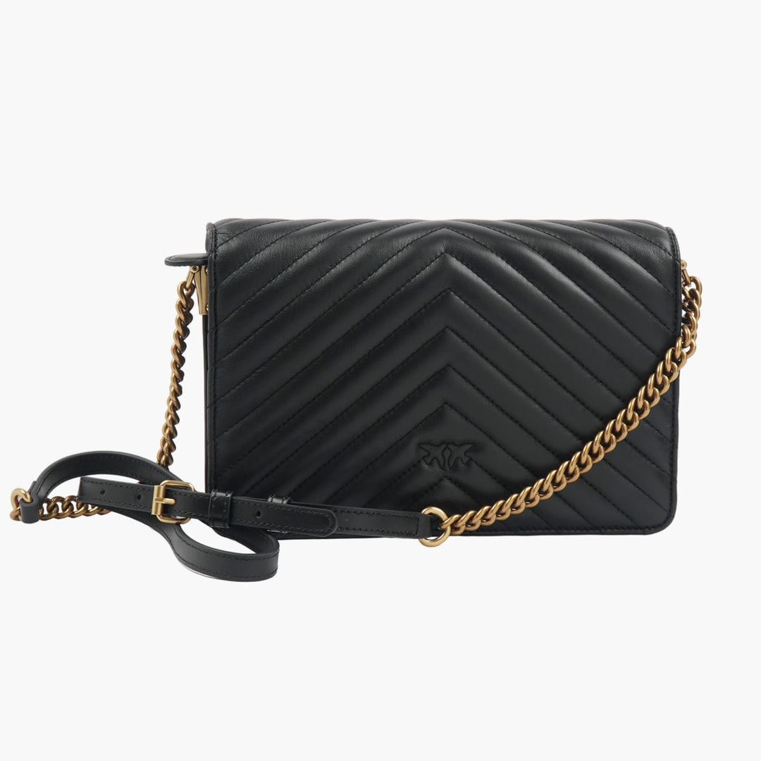 PINKO Love Classic Icon Black-Gold Quilted Leather Bag