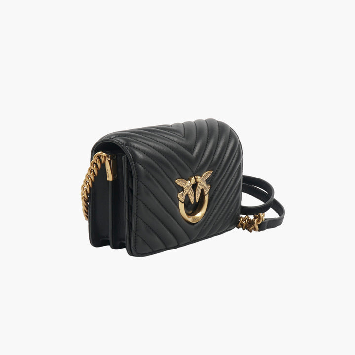 PINKO Black-Gold Quilted Bag with Gold-Tone Bird Embellishment