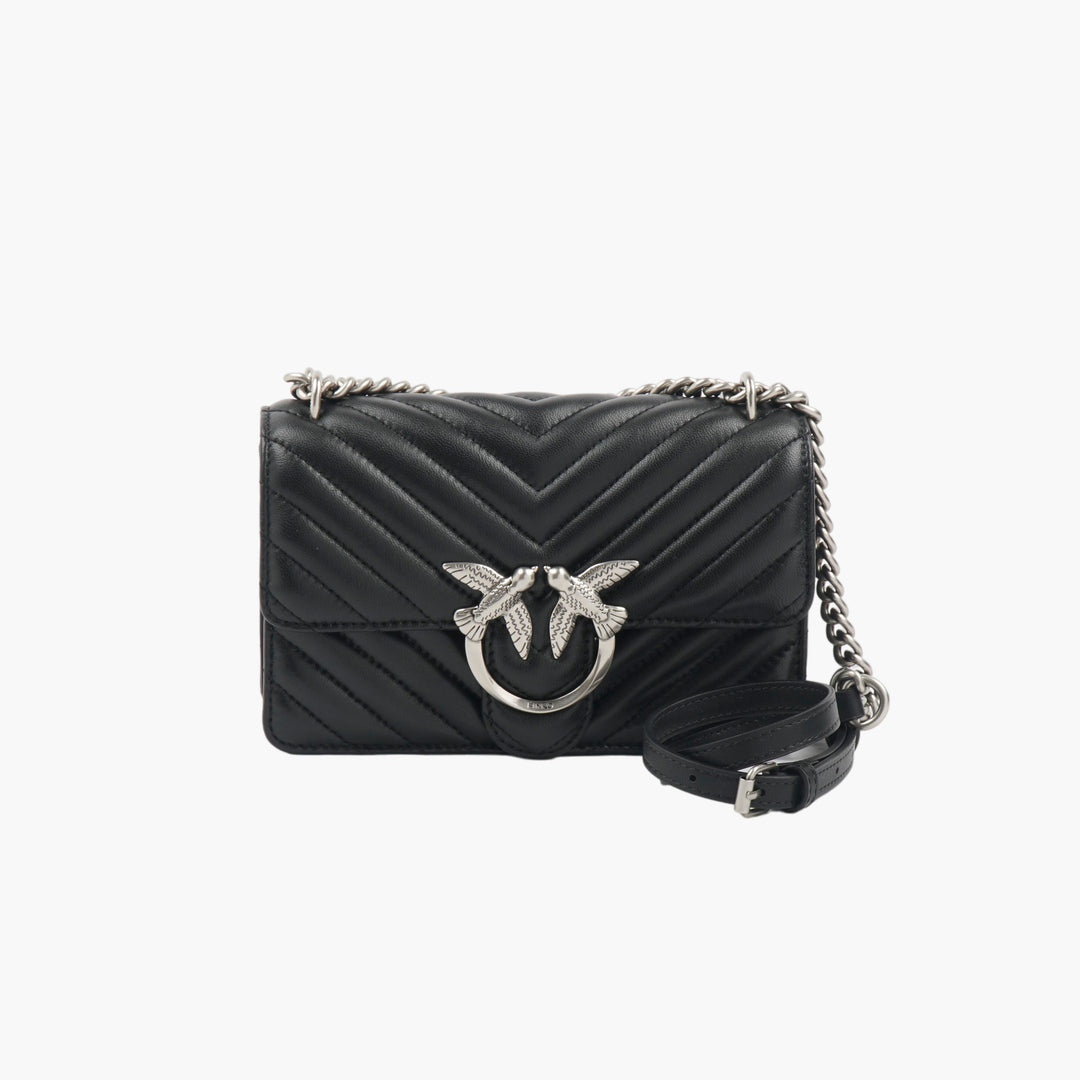 PINKO Nero Chevron Pattern Leather Bag with Metal Bird Emblem