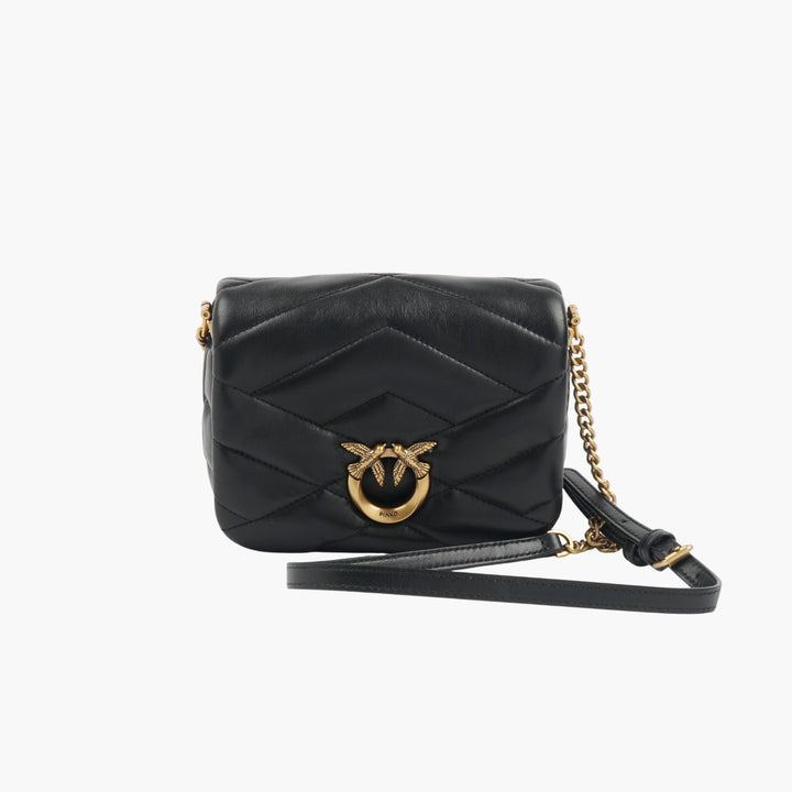 Pinko Quilted Black-Gold Bag with Iconic Bird Emblem