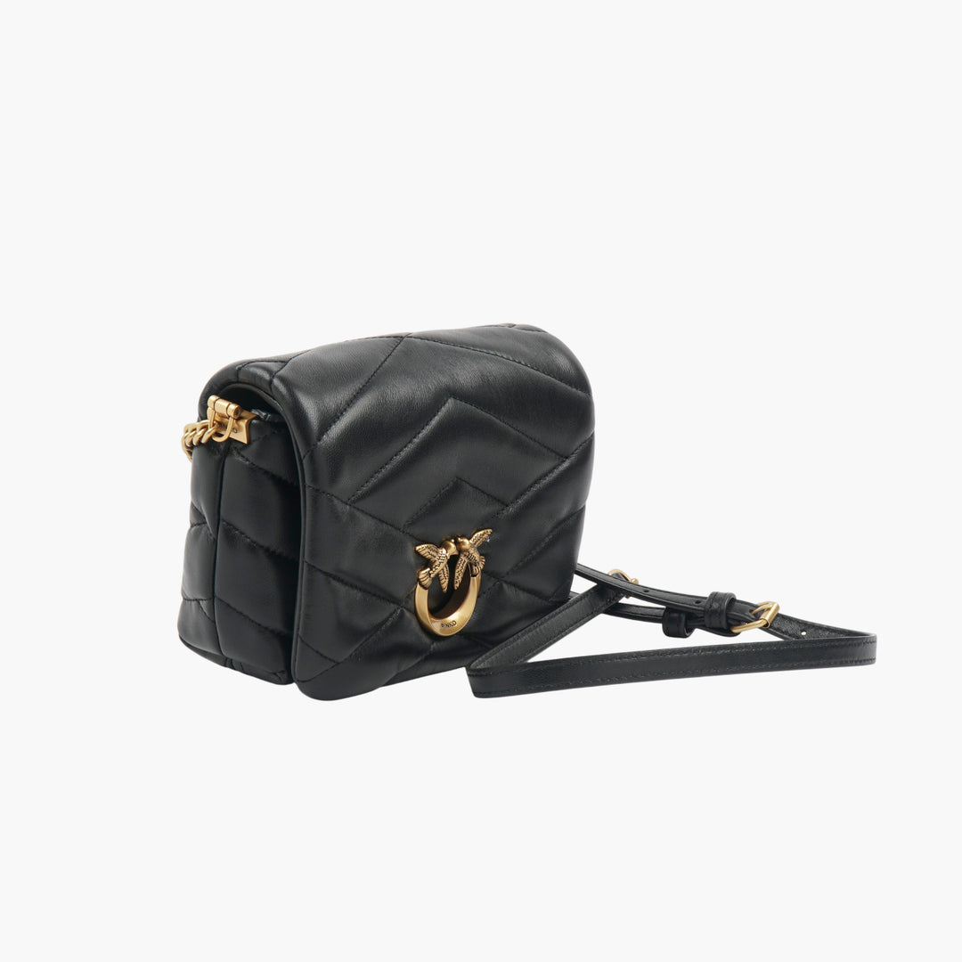 Pinko Quilted Black-Gold Bag with Iconic Bird Emblem