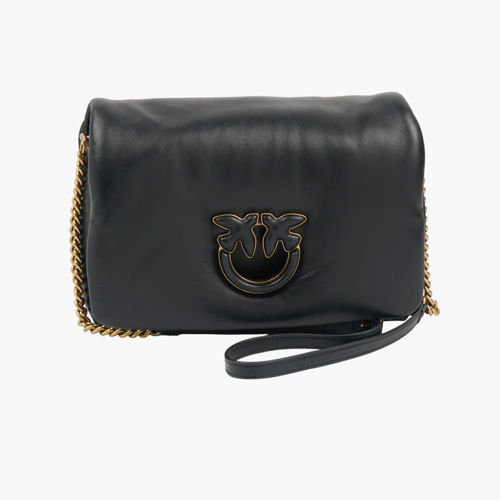 Pinko Black Leather Bag with Gold-Tone Chain Strap