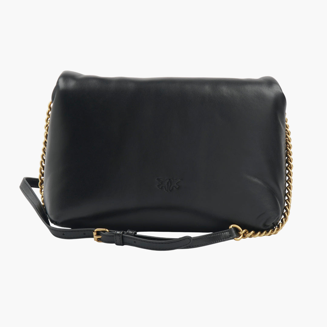 Pinko Black Leather Bag with Gold-Tone Chain Strap