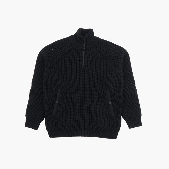 MONCLER Men's High-Quality Wool Blend Half-Zip Knitted Sweater - Nero