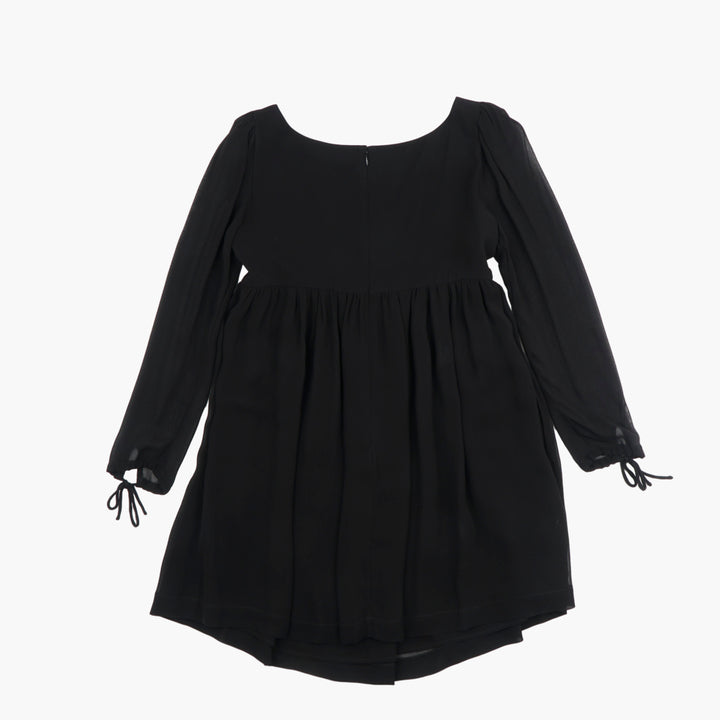 Philosophy by Lorenzo Serafini Elegant Black Dress with Puffed Sleeves and Tie Accents