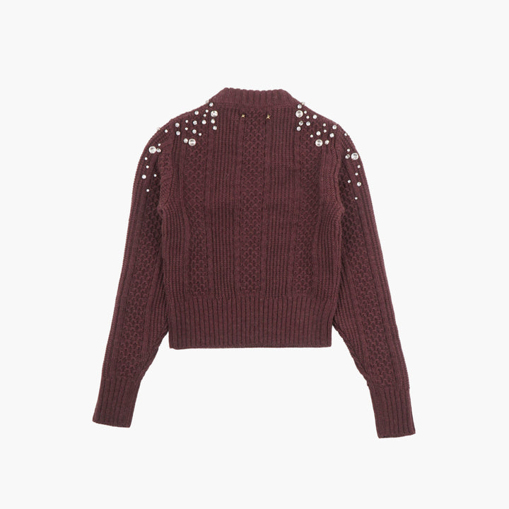 Golden Goose Women's Bordeaux-Swarovski Sweater - Made in Italy, Intricate Knit Design and Elegant Embellishments