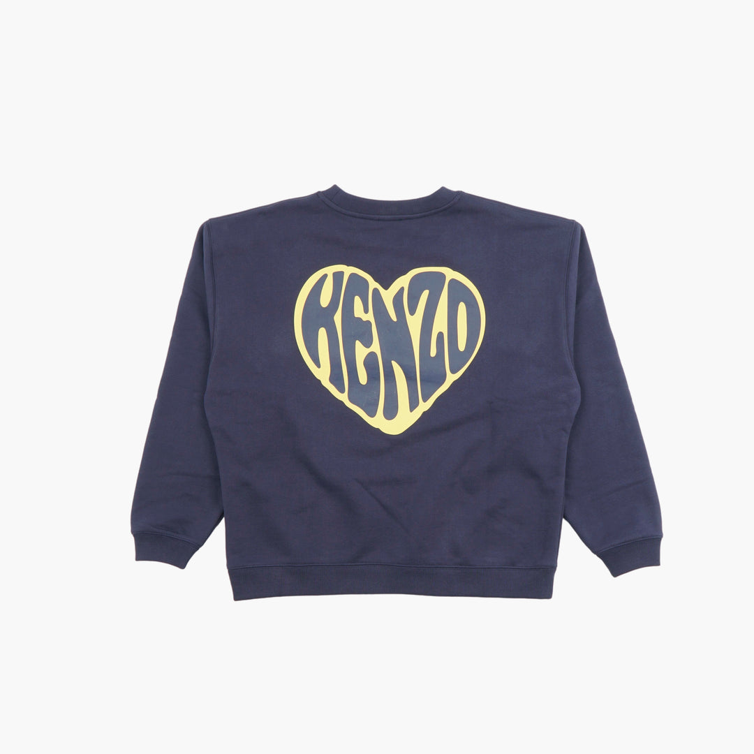 KENZO Navy-Yellow Sweatshirt with Heart Motif Logo