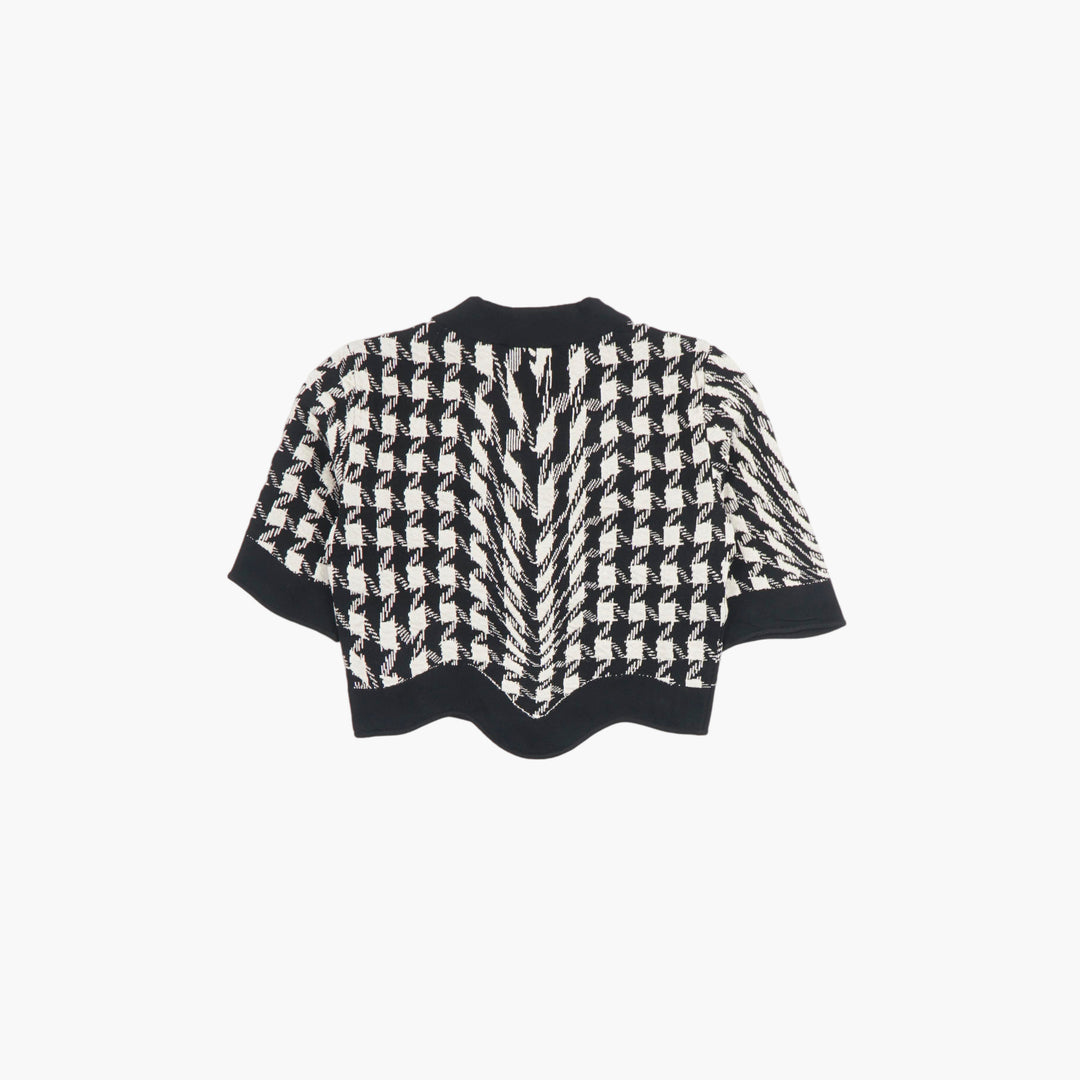 Moschino Black and White Houndstooth Top with Gold-Tone Buttons