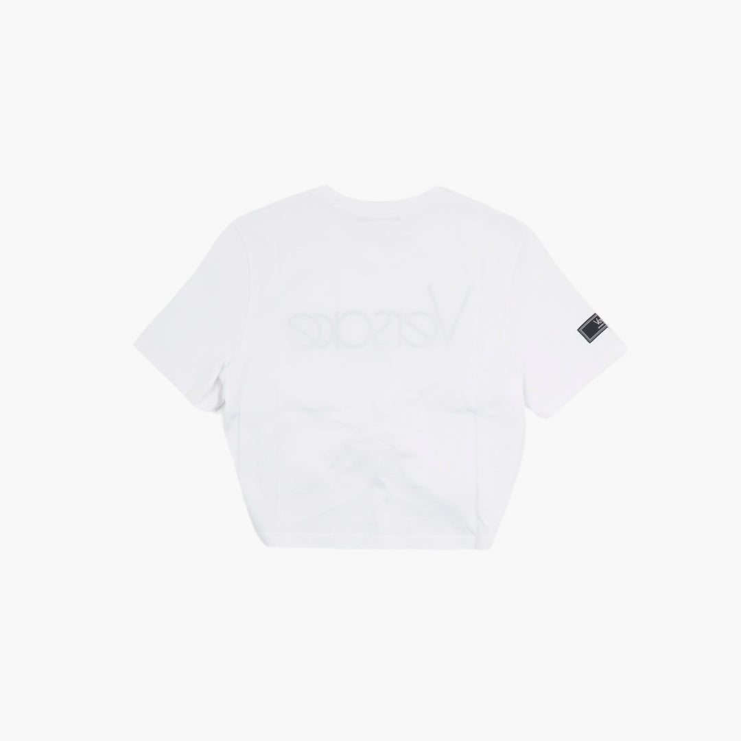 T-shirt Versace Iconic Logo Twist Front in bianco