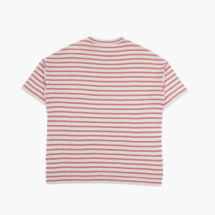 BRUNELLO CUCINELLI Striped Ivory-Red T-Shirt Made in Italy