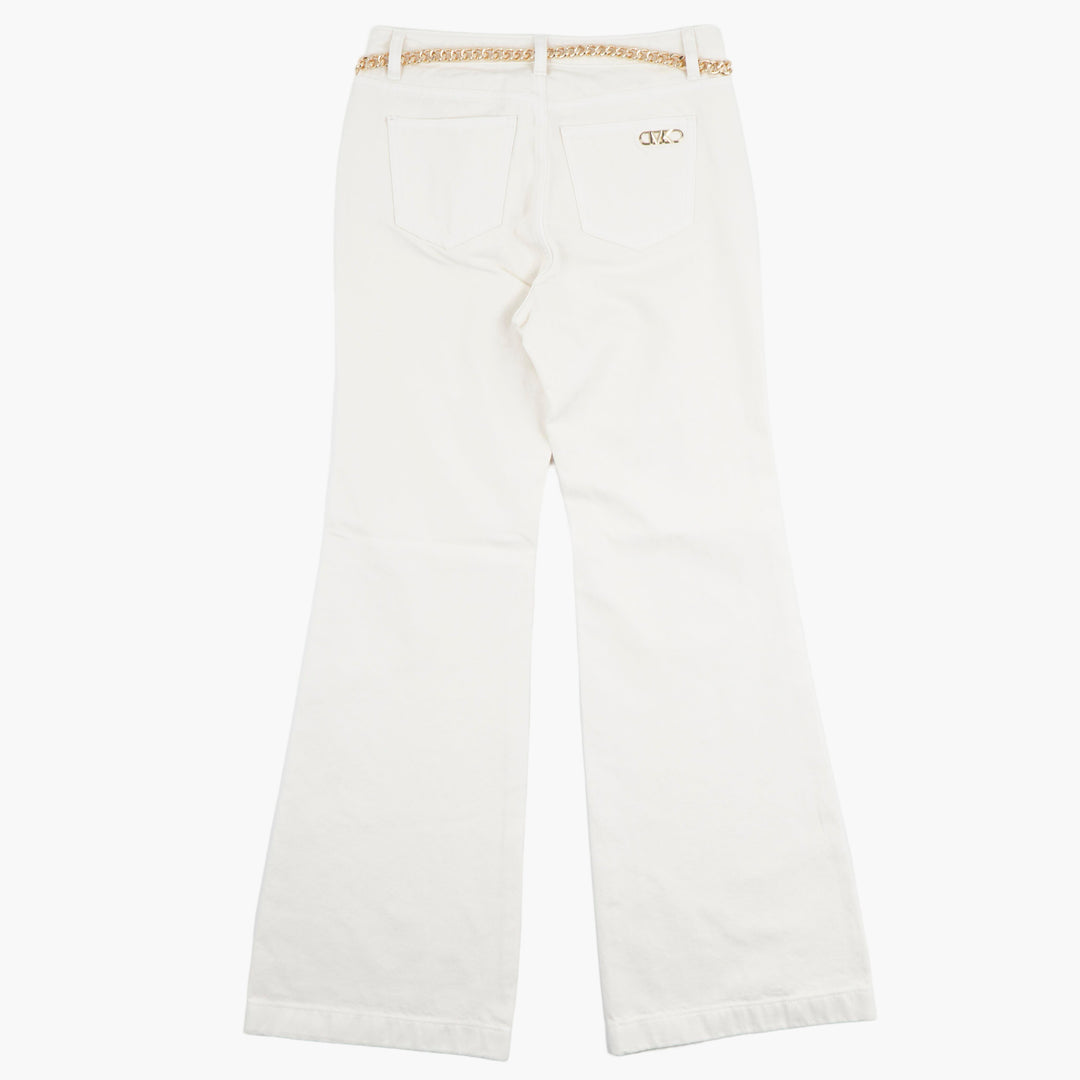 Michael Kors High-Waisted White Trousers with Gold Chain Belt