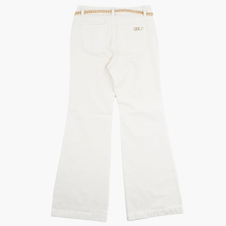 Michael Kors High-Waisted White Trousers with Gold Chain Belt