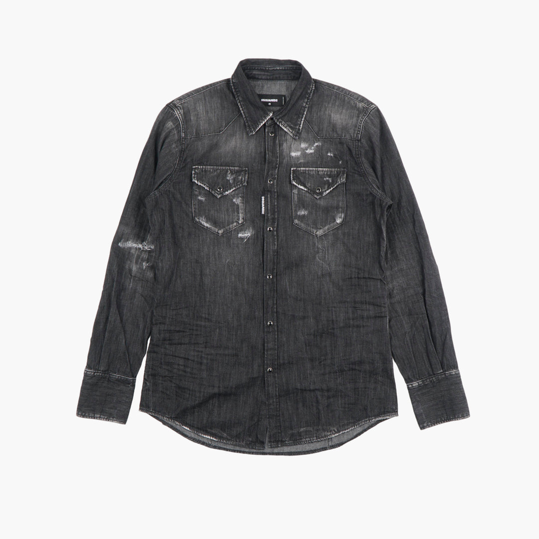 Camicia in denim consumato da uomo DSQUARED2 nera