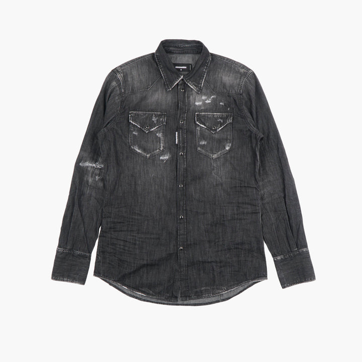 Camicia in denim consumato da uomo DSQUARED2 nera