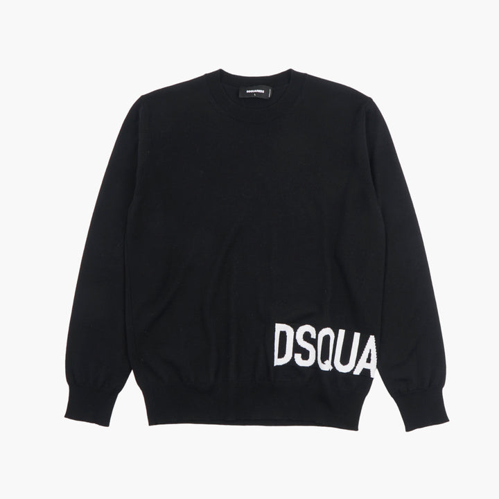 Maglione nero DSQUARED2 con logo "DSQUA" in grassetto